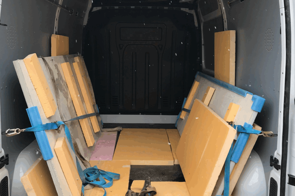 Transporter mit verpackten Möbelstücken für den Möbeltransport